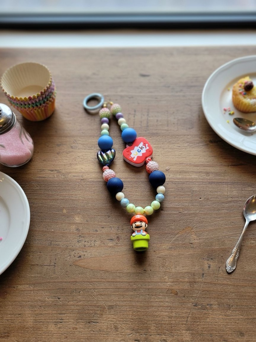 Kawaii Beaded Cell Phone Charm Strap - Handmade Super Mario